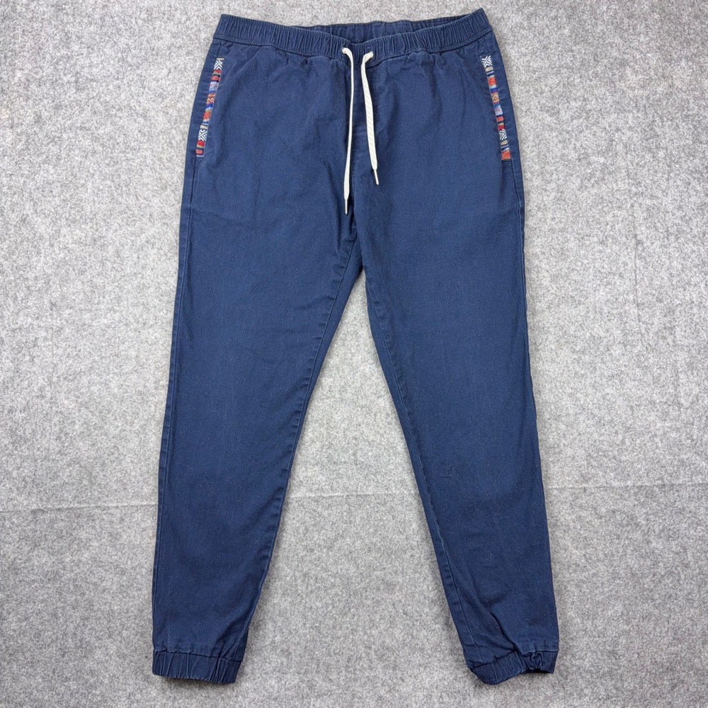 Wowie Jogger Pants Mens Large Navy Blue Tribal Aztec Trim Elastic Waist Boho